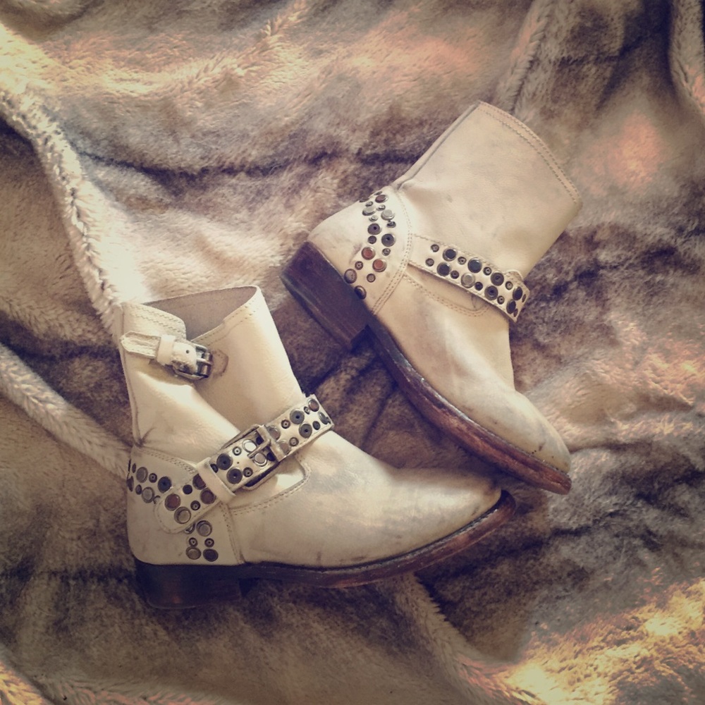 Ash Distressed Studded Moto Boots